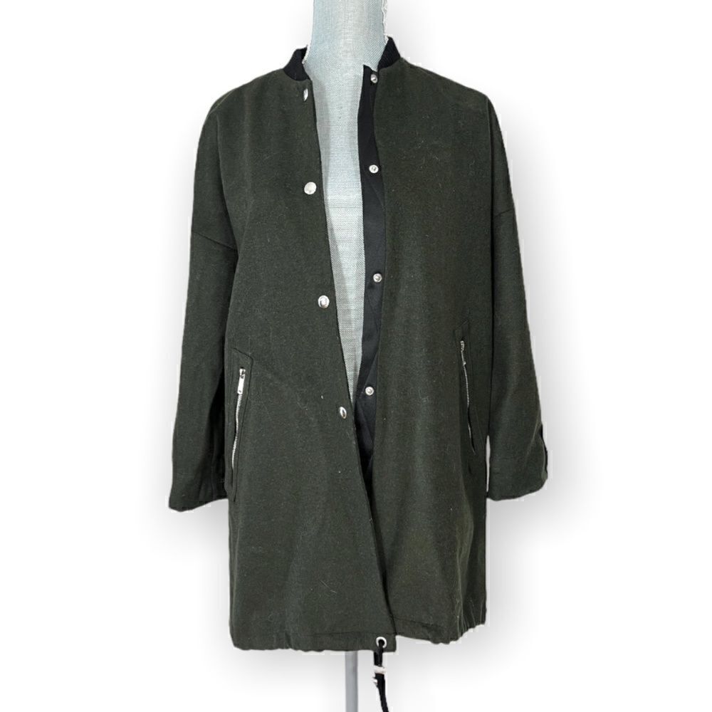 Topshop Long Dark Green and Black Varsity Jacket Size 4
